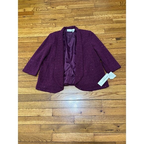 Alfred Dunner Womens Open Front Jacket Sz 16p Petite Purple Wine Sequins NWT $72 - Picture 1 of 9